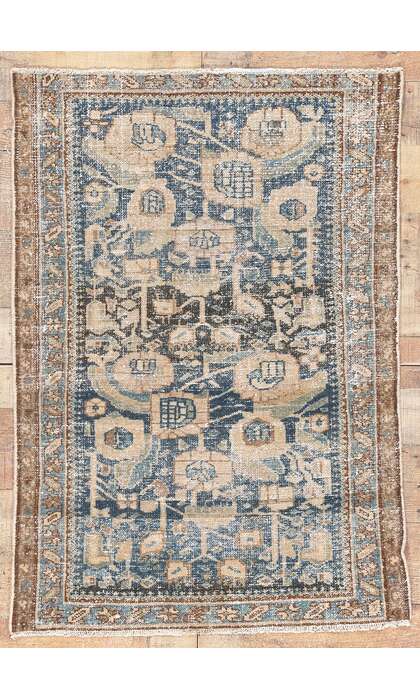 3 x 4 Antique-Worn Blue Persian Hamadan Rug 61276