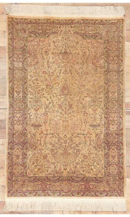 3 x 5 Antique Turkish Silk Hereke Prayer Rug 78665