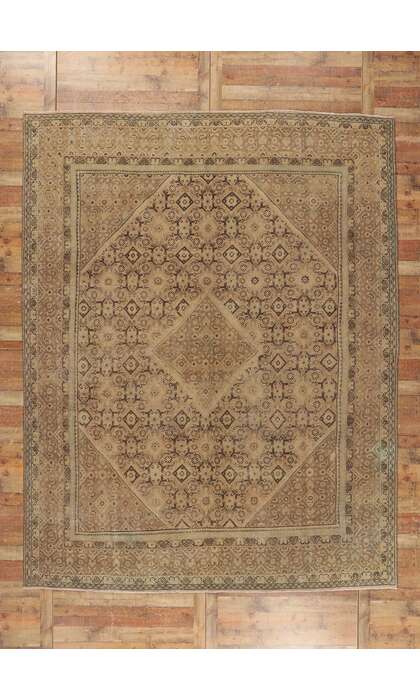 10 x 13 Vintage Brown Persian Mahal Rug 53729