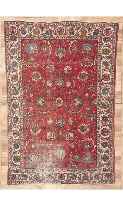 7 x 11 Rustic Vintage Persian Tabriz Rug 78237