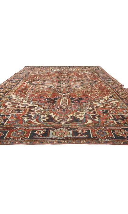 8 x 11 Antique-Worn Persian Heriz Rug 76753