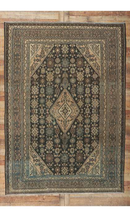 7 x 10 Earth-Tone Vintage Persian Hamadan Rug 61007