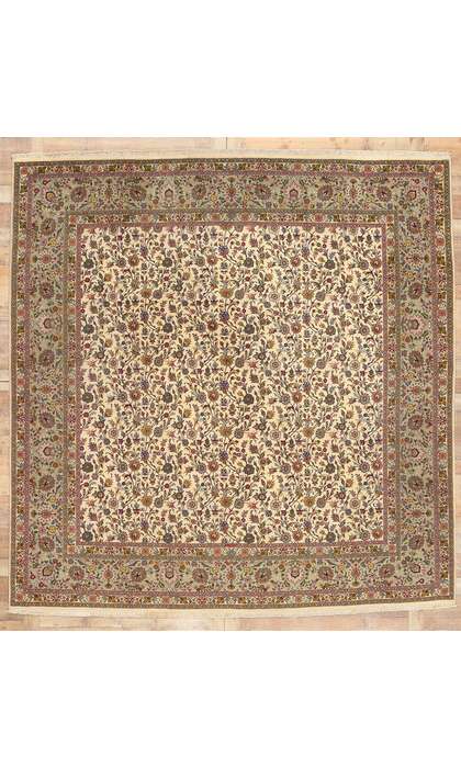​​10 x 10 Vintage Ivory Persian Tabriz Rug 78676​