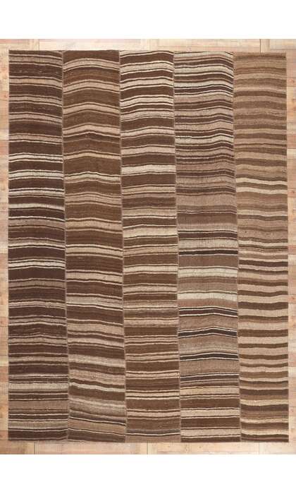 10 x 14 Brown Vintage Turkish Striped Kilim Rug 60632