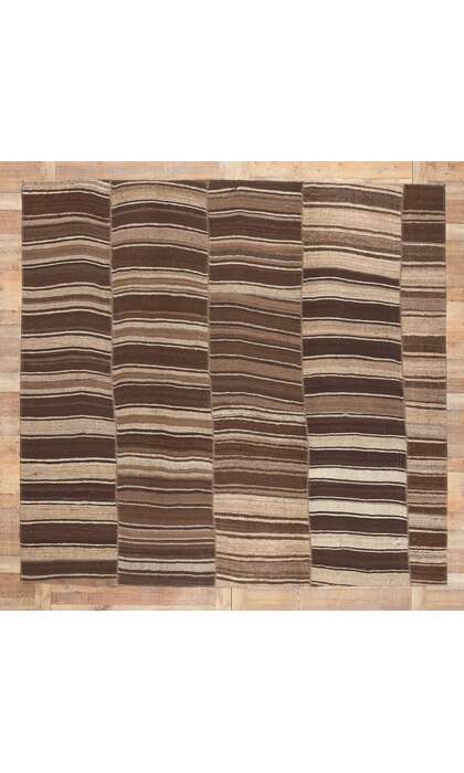 10 x 9 Brown Vintage Striped Turkish Kilim Rug 60634