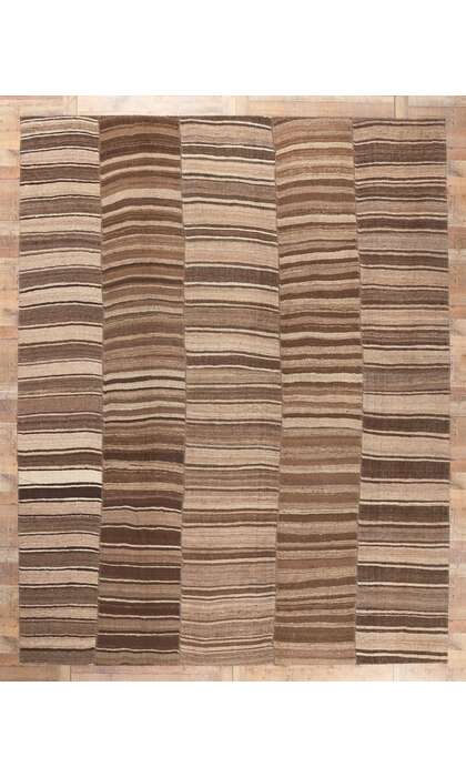 11 x 14 Brown Vintage Turkish Striped Kilim Rug 60631