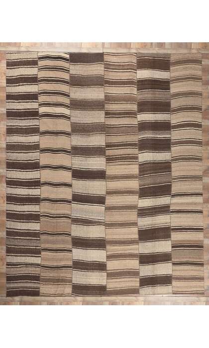 13 x 16 Brown Vintage Striped Turkish Kilim Rug 60635