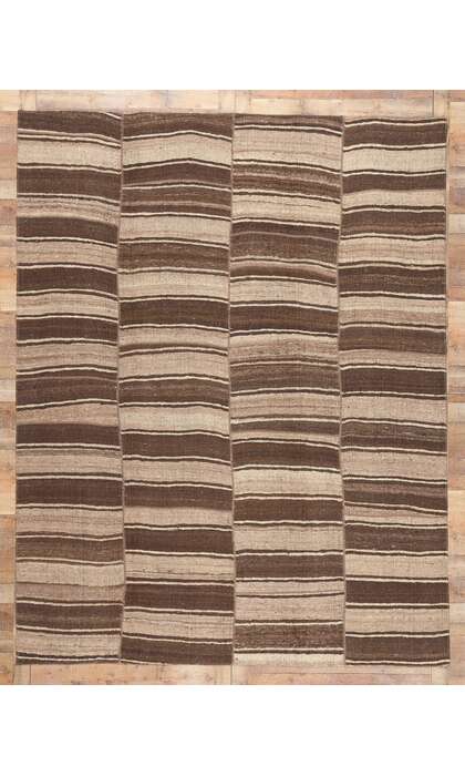 9 x 11 Brown Vintage Striped Turkish Kilim Rug 60638