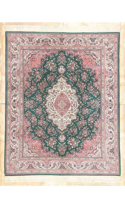 ​​8 x 10 Pink and Green Vintage Chinese Tabriz Rug 78669​
