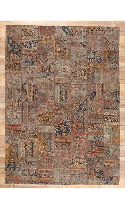 ​10 x 13 Vintage-Worn Persian Mahal Patchwork Rug 78601