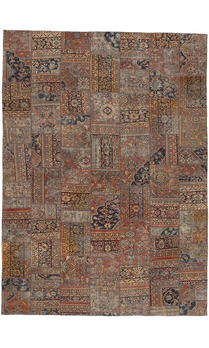 ​10 x 13 Vintage-Worn Persian Mahal Patchwork Rug 78601