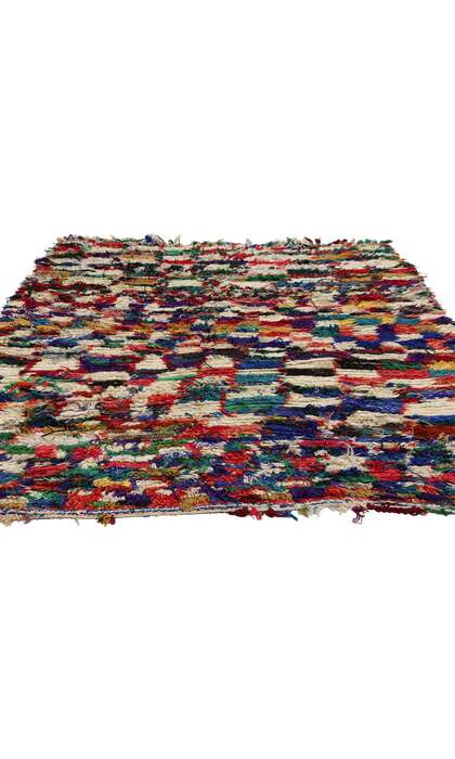 4 x 6 Colorful Vintage Checkered Moroccan Azilal Rug 21721