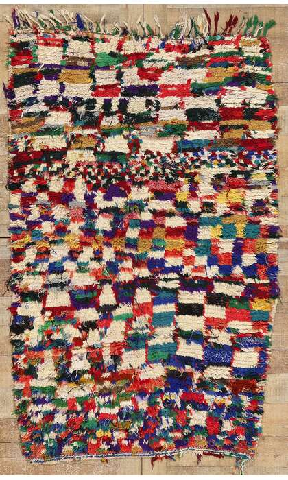 4 x 6 Colorful Vintage Checkered Moroccan Azilal Rug 21721