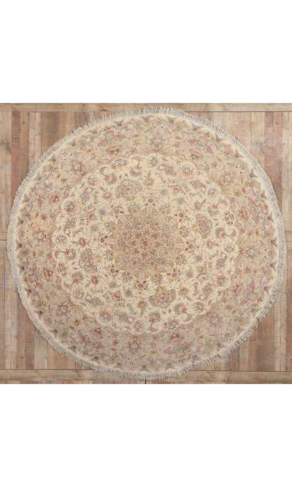 ​8 x 8 Vintage Persian Tabriz Round Area Rug 78716​