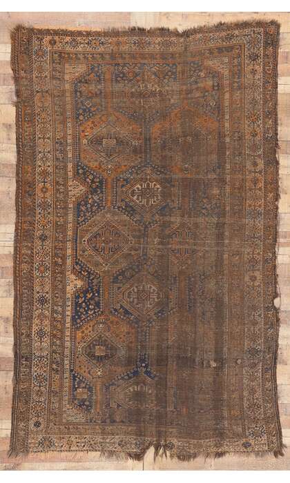 ​6 x 9 Distressed Antique-Worn Persian Shiraz Rug 78530