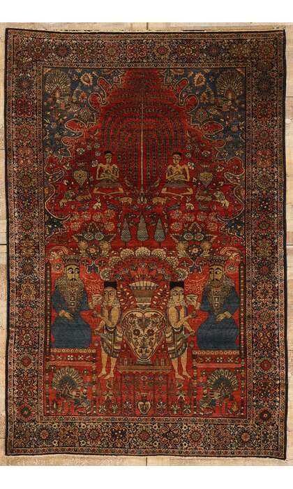 4 x 6 Antique Persian Farahan Pictorial Rug 78724