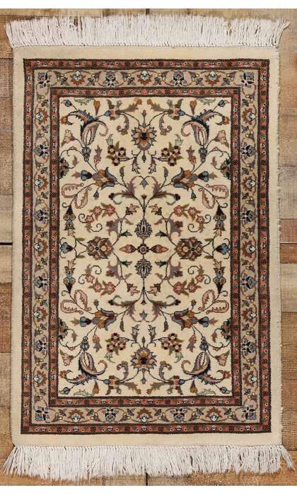 2 x 3 Vintage Beige Indian Kashan Rug 78696