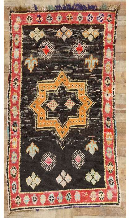 4 x 8 Vintage Black Moroccan Azilal Rag Rug 21834