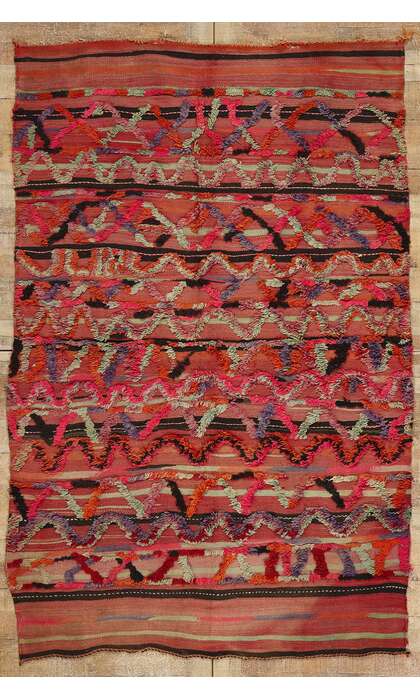 5 x 8 Vintage High-Low Taznakht Moroccan Rug 21832