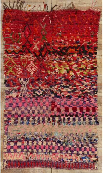 5 x 8 Vintage Checkered Boujad Moroccan Rag Rug 21816
