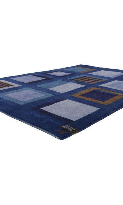 5 x 8 Vintage Blue Swedish Scandinavian Modern Rug 78735
