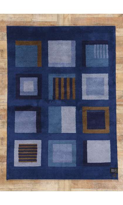 5 x 8 Vintage Blue Swedish Scandinavian Modern Rug 78735