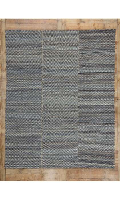 8 x 10 Modern Blue Earth-Tone Chevron Kilim Rug 81103