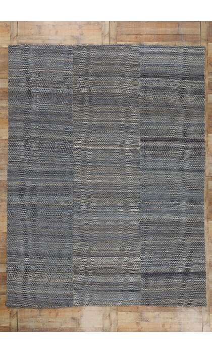 9 x 12 Modern Blue Earth-Tone Diamond Kilim Rug 81099