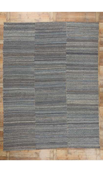 9 x 12 Modern Blue Earth-Tone Geometric Kilim Rug 81102
