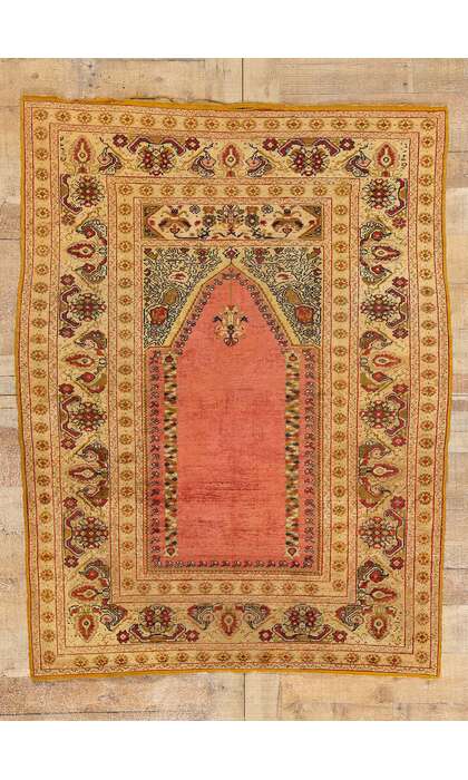 4 x 5 Antique Turkish Silk Ghiordes Prayer Rug 78738