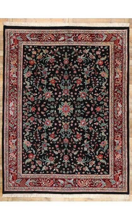 9 x 12 Vintage Black Indian Floral Rug 78706