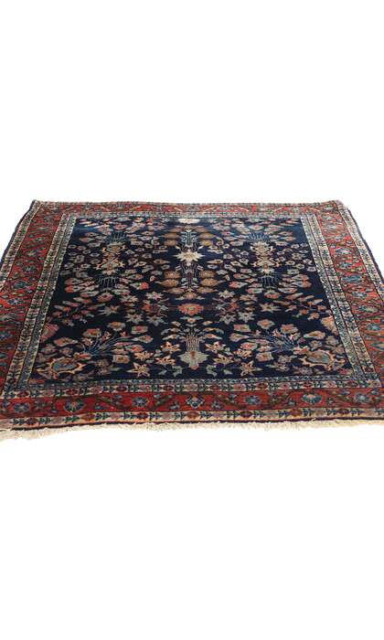 3 x 4 Antique Navy Blue Persian Mohajeran Sarouk Rug 78763