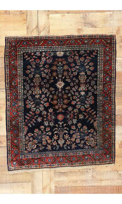 3 x 4 Antique Navy Blue Persian Mohajeran Sarouk Rug 78763