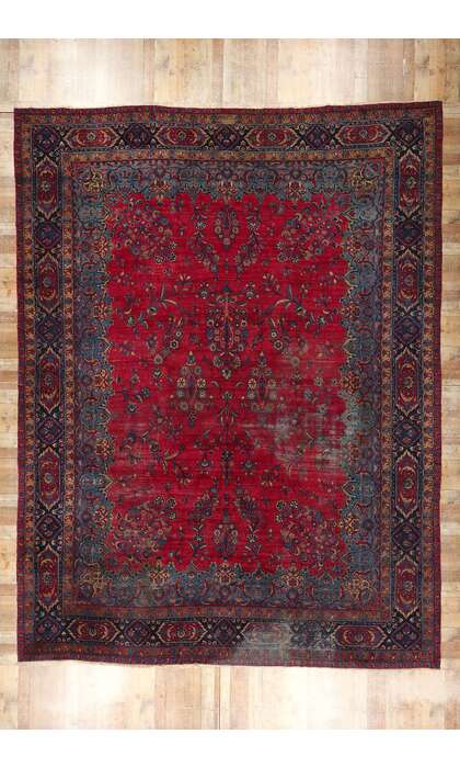 13 x 17 Antique Red Persian Kerman Rug 78753