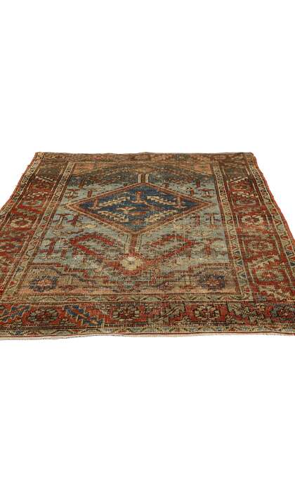 4 x 5 Antique-Worn Persian Heriz Rug 78672