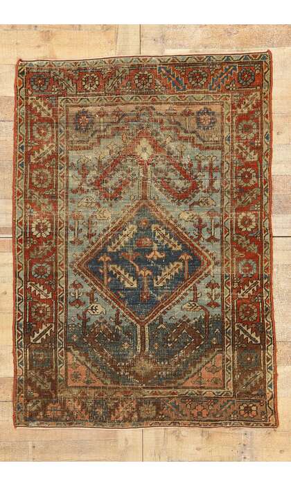 4 x 5 Antique-Worn Persian Heriz Rug 78672