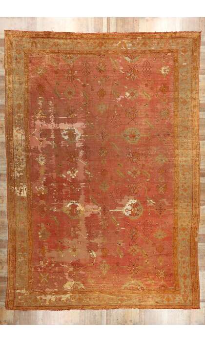 12 x 17 Distressed Antique-Worn Turkish Oushak Rug