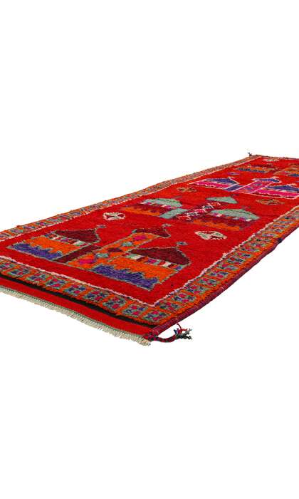 3 x 11 Vintage Red Kurdish Mosque Pictorial Rug 53908