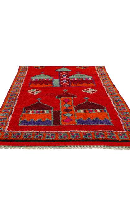 3 x 11 Vintage Red Kurdish Mosque Pictorial Rug 53908