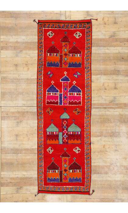 3 x 11 Vintage Red Kurdish Mosque Pictorial Rug 53908