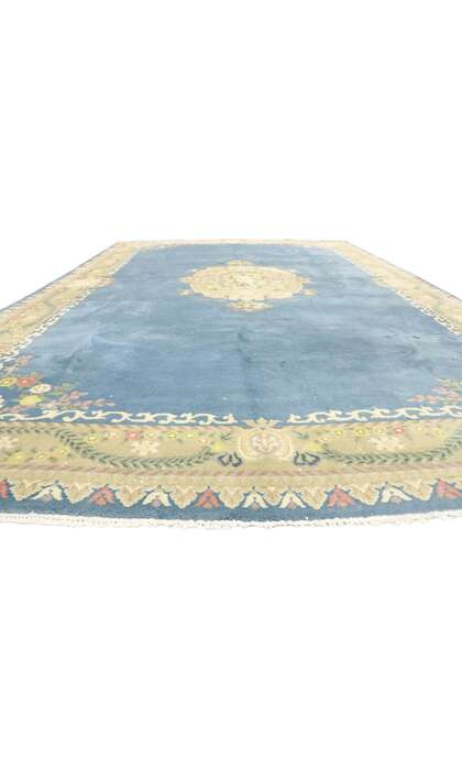 12 x 18 Large Vintage Blue Floral Indian Rug 77509