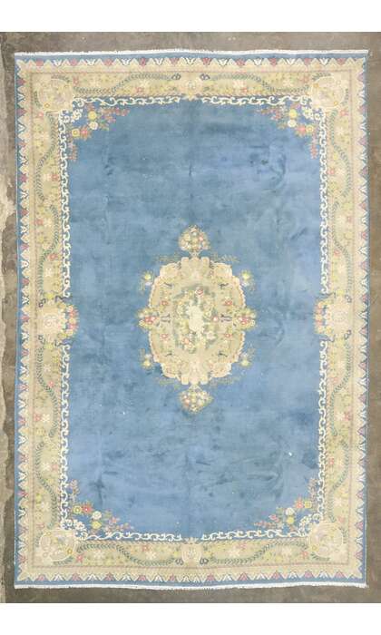 12 x 18 Large Vintage Blue Floral Indian Rug 77509