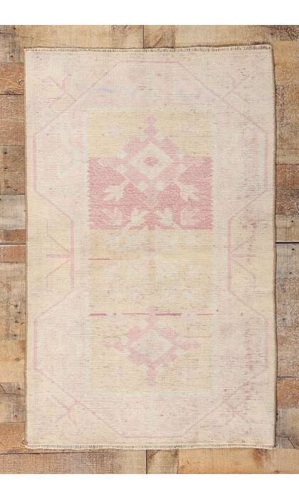 3 x 4 Vintage Pastel Turkish Oushak Rug 53932