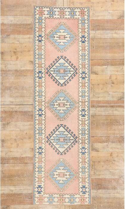 3 x 10 Vintage Pink Turkish Oushak Rug Runner 53928