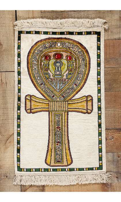 1 x 2 Vintage Egyptian Ankh Motif Rug 78745