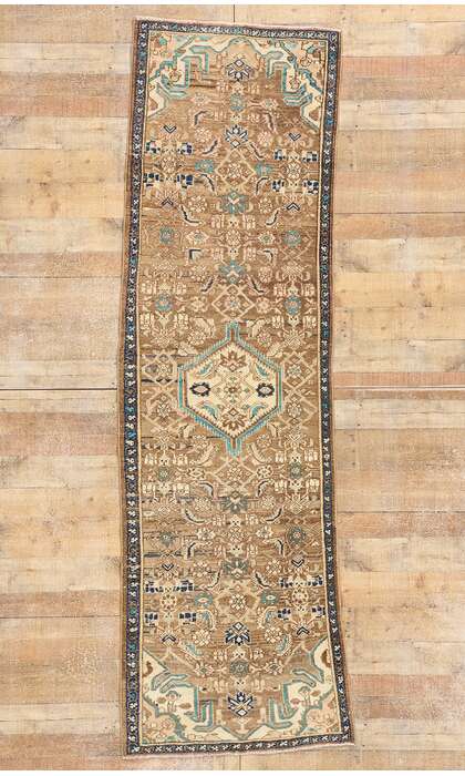 3 x 9 Vintage Brown Persian Hamadan Rug 53940