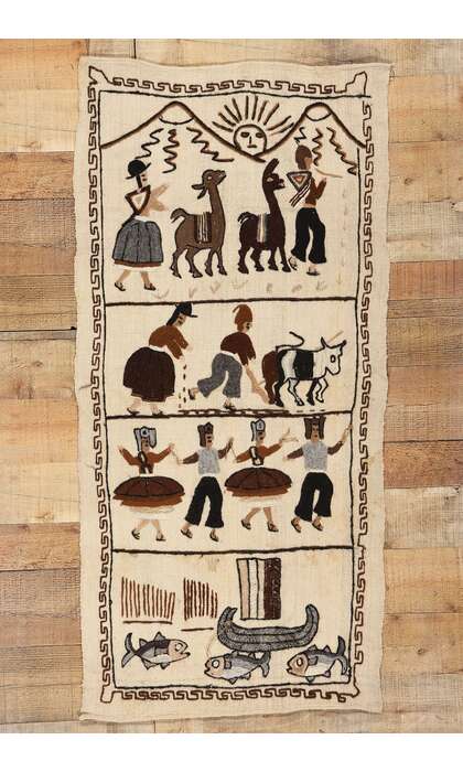 2 x 5 Hand-Embroidered Vintage Peruvian Tapestry 78756