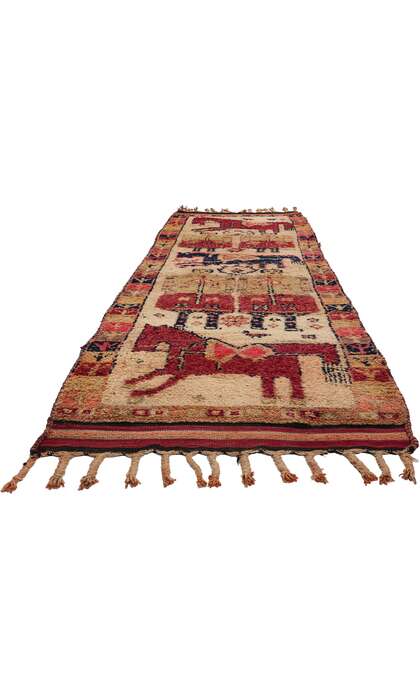 4 x 11 Vintage Kurdish Pictorial Rug Runner 53886