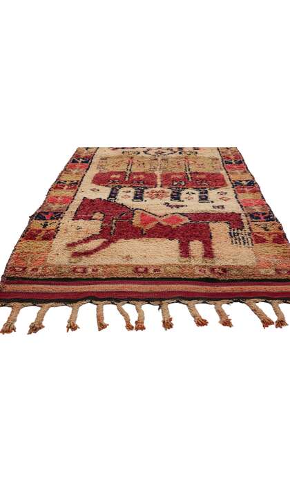 4 x 11 Vintage Kurdish Pictorial Rug Runner 53886