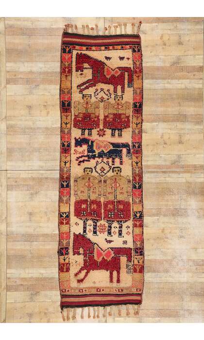 4 x 11 Vintage Kurdish Pictorial Rug Runner 53886